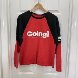 5/$25 Zara Women's Red & Black Raglan Graphics Long Sleeve Top Size S